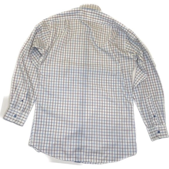 Paul Fredrick Dress Shirt Mens 15 1/2 -  34 trim fit Square Plaid White Blue - Picture 2 of 7
